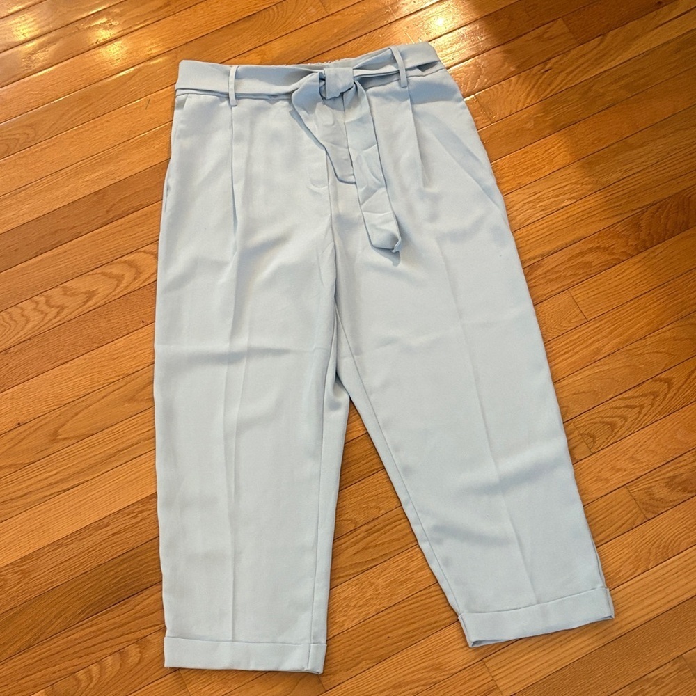 Women's Light Blue Cropped Tie-Waist Pants